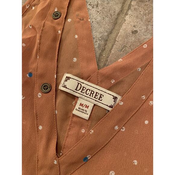 Decree Medium Sheer V Neck Hi Lo Tank Top Mustard Yellow Gold White Polka Dot - Picture 4 of 8